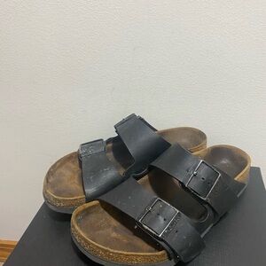 Birkenstock Arizona Black Leather Two Strap Slide Sandals Soft Footbed 37/6.5US